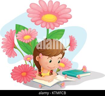 Illustration of a girl doing homework Stock Vector