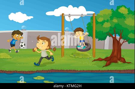 Kids playing in the park Stock Vector