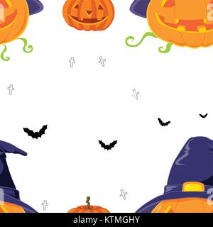 illustration of a red pumpkin and bats on a white background Stock Vector