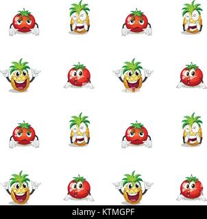 illustration of a tomato and a pineapple on a white background Stock Vector