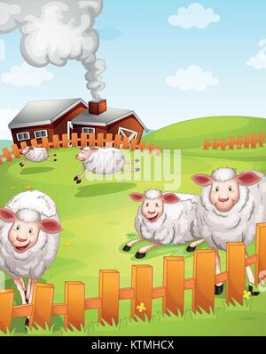 sheeps in the farm illustration Stock Vector