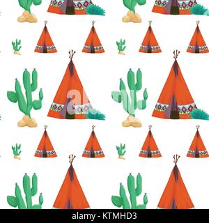 illustration of a tent and cactus on a white background Stock Vector