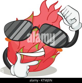 illustration of a red pitaya wearing glasses on white background Stock Vector