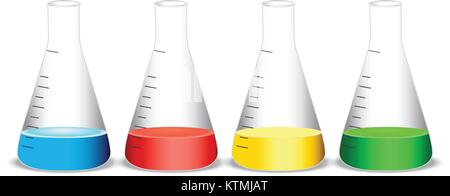illustration of conical flasks on a white background Stock Vector