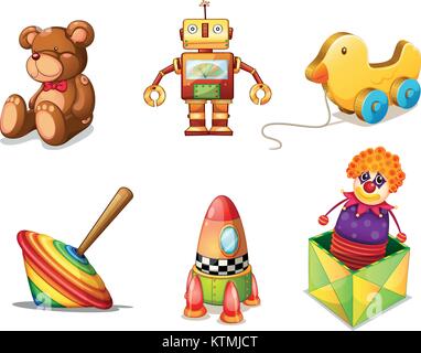 illustration of various toys on a white background Stock Vector