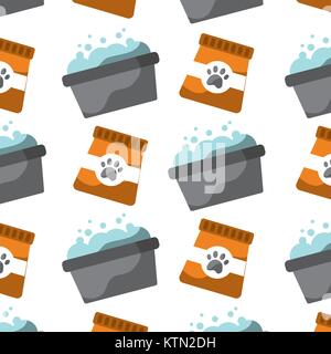pet food and grooming seamless pattern vector illustration Stock Vector