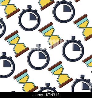 business time stopwatch hourglass sand seamless pattern vector illustration Stock Vector