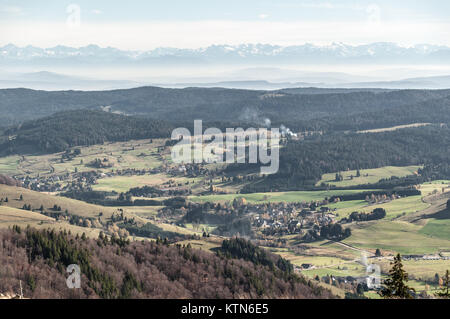 View from Herzogenhorn in Schwarzwald (Black Forest) on the Alps of Switzerland Stock Photo