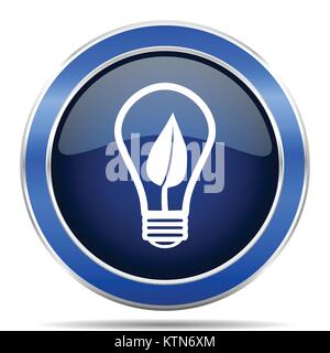 Green energy light bulb vector icon. Modern design blue silver metallic glossy web and mobile applications button in eps 10 Stock Vector
