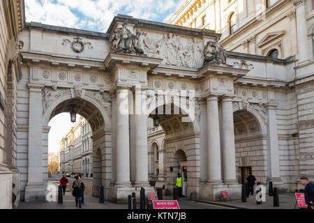 Arch over King Charles Street by architect J. M. Brydon with sculptors Paul Raphael Montford &  William Silver Frith viewed from Whitehall, London, UK
