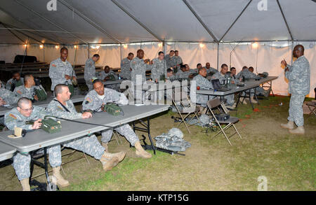 On Aug 18th 2013, Major General Harry E. Miller, Commanding General of the 42d Infantry Division, New York Army National Guard visited Soldiers of the 42nd CAB and 642 ASB during their Pre-Mobilization training being held at Fort Drum. MG Miller visited the soldiers at the various stations such as first aid, Commo, Land Nav and other Warrior Tasks as part of the PMT. MG Miller was also briefed by the Commander of the 3-142  Assault Helicopter Battalion, LTC Jeffrey Baker and his staff on current support operations the Battalion is providing during the PMT as well as future training operations 