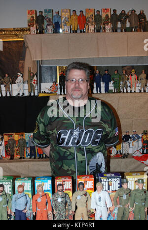 SARATOGA SPRINGS, N.Y. - Capital Region G.I. Joe collector Tearle Ashby and fellow action figure enthusiasts display hundreds of vintage to recent G.I. Joe action figures here at the New York State Military Museum as part of the program to commemorate the 50th Anniversary of G.I. Joe.  Ashby also provided a discussion about the origins of the toy's development from Hasbro. The action figure, first unveiled to toy buyers at the 1964 Toy Fair in New York City, led to decades of child's play with the 12&quot; and later 3 3/4&quot; figures.  Portions of Ashby's collection has been on display at th Stock Photo