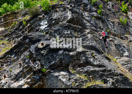 Via Ferrata Shepherd's Bluff, Bohemian Switzerland National Park, Decin Town, Elba River, Czech Republic, Europe Stock Photo