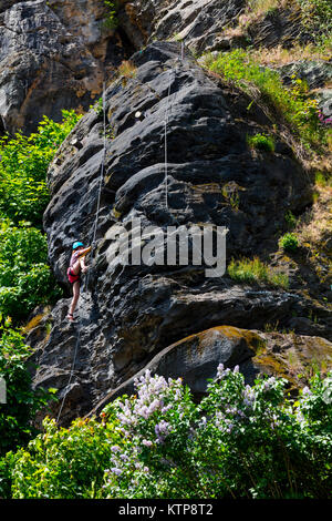 Via Ferrata Shepherd's Bluff, Bohemian Switzerland National Park, Decin Town, Elba River, Czech Republic, Europe Stock Photo