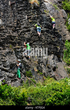 Via Ferrata Shepherd's Bluff, Bohemian Switzerland National Park, Decin Town, Elba River, Czech Republic, Europe Stock Photo