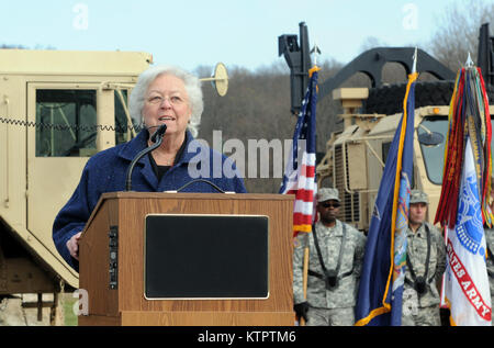 New York State Assemblywoman Sandra Galef delivered a speech during the groundbreaking ceremony for the new Combined Support Maintenance Shop at Camp Smith Training Site in Cortlandt Manor, NY on November 24, 2015.   The new facility, which is expected to be completed by December 2017, is designed to provide maintenance support for approximately 1,200 wheeled vehicles assigned to NY Army National Guard units in the Hudson Valley, Long Island and New York City areas. (Photo by Sgt. Michael Davis/Released) Stock Photo