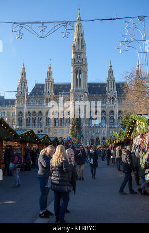 Christmas Market at Rathausplatz square at the town hall or Rathaus ...