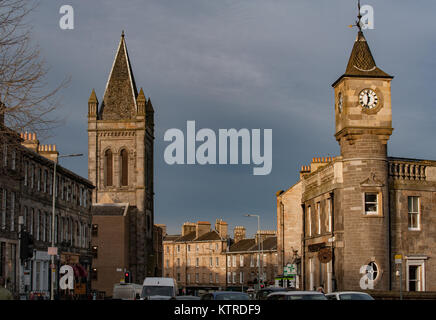 A clock tower in Stockbridge, Edinburgh Stock Photo