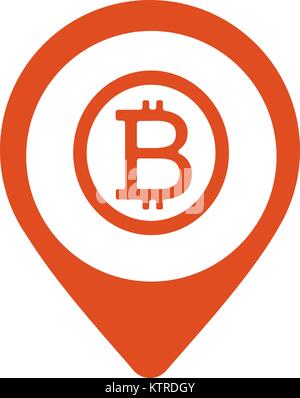 Bitcoin Map Marker icon. Vector style is flat iconic symbol with rounded angles, orange color, white background. Stock Vector