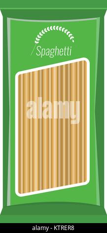 Spaghetti or pasta package mockup, isolated on white background. Flat and solid color style Illustrated Vector design. Stock Vector