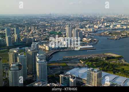 Yokohama - Japan, June 15, 2017;  Aerial view from the Landmark Tower of the south west part of Yokohama city Stock Photo