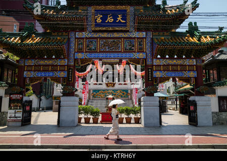 Yokohama - Japan, June 16, 2017; Chinese Mazu Miao Temple in China town in Yokohama city, Mazu, the Goddess of the Sea is worshipped at the Mazu Templ Stock Photo