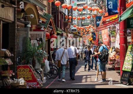 Yokohama - Japan, June 16, 2017; Colorful and decorated shopping street in China town in Yokohama city Stock Photo