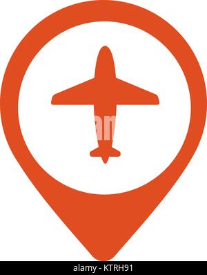 Illustration of a map mark icon with a plane Stock Vector