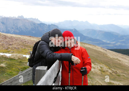 Man, woman, couple, 57 years old, 70 years old, excursion, pro age, autumn, vacation,  middle age, excursion, smile, alpine tourism, activ Stock Photo