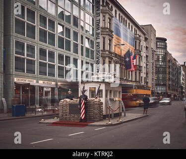 Berlin, Germany, September 11 / 2017 Checkpoint Charlie on a cloudy day Stock Photo