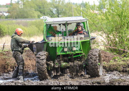 SALOVKA, RUSSIA - MAY 5, 2017: Annual race on modified jeeps on impassability at the annual car racing 'Trophy rubezh 2017'. Stock Photo