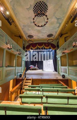 Interior of historic Georgian Theatre Royal, one of Britain's oldest theaters, built 1788, Richmond, North Yorkshire, England. Stock Photo