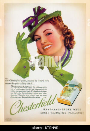 US Vintage Poster card - printed during World War Ⅱ. - Showing up Chesterfield cigarettes Stock Photo