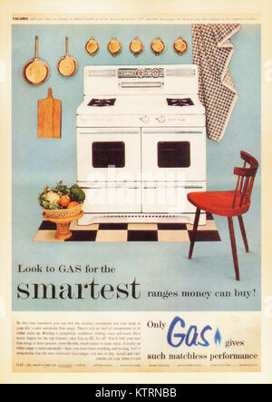 US Vintage Poster card - printed during World War Ⅱ. - Showing up Gas stove - Look to GAS for the smartest ranges money can buy! Stock Photo
