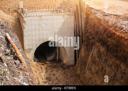 building underground drain water pipe Stock Photo