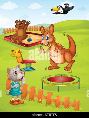 Different animals in a layground Stock Vector