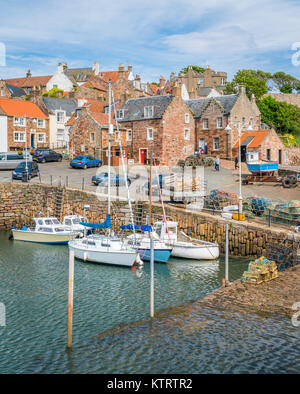 Crail harbour in a sunny summer morning, small fishermen village in Fife, Scotland. Stock Photo