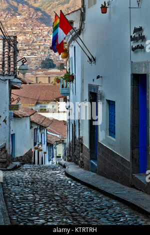 Street scene, San Blas Neighborhood, Cusco, Peru Stock Photo