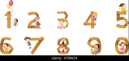 Illustration of numbers to ten with kids Stock Vector