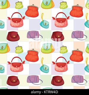 illustration of set of various bags and purses - seamless Stock Vector