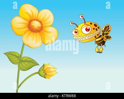 illustration of a bee in a beautiful nature Stock Vector