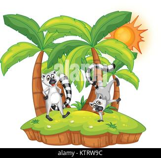 Illustration of lemurs on an island Stock Vector