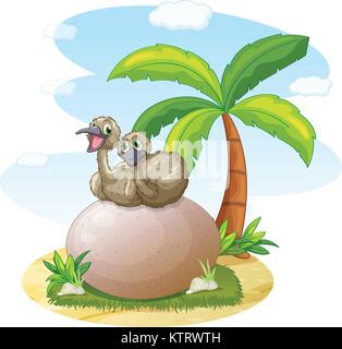 illustration of pelican sitting on rock on white Stock Vector