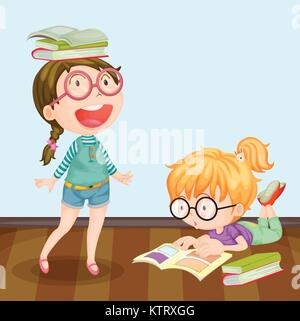 Illustration of girls studying Stock Vector