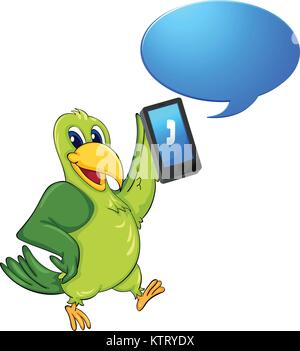 illustration of a bird with cell phone on a white Stock Vector