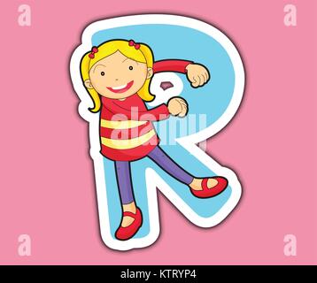 Illustrated alphabet letter series with kids Stock Vector