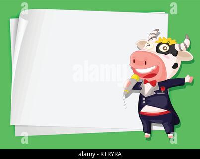 Illustration of singing cow on paper Stock Vector