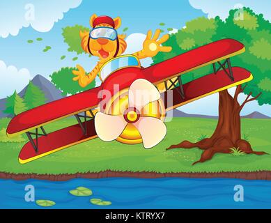 Illustration of a tiger in a plane Stock Vector