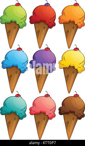illustration of ice cream in cone on a white background Stock Vector