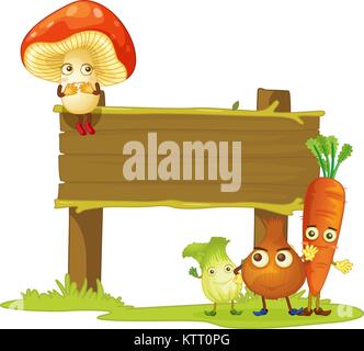 illustration of a board and vegetables on a white background Stock Vector